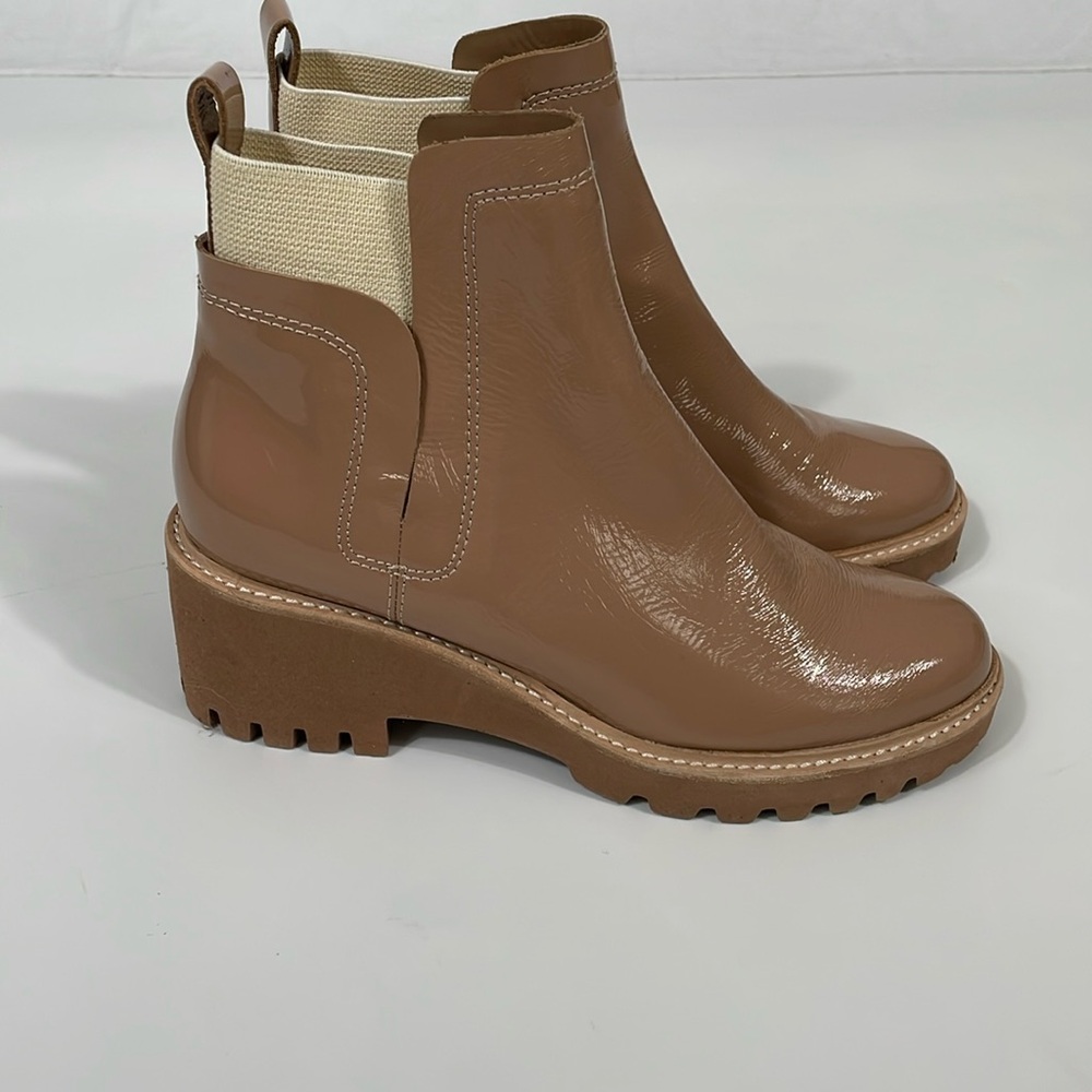 Dolce Vita Tan Patent Leather Chelsea Ankle Boots